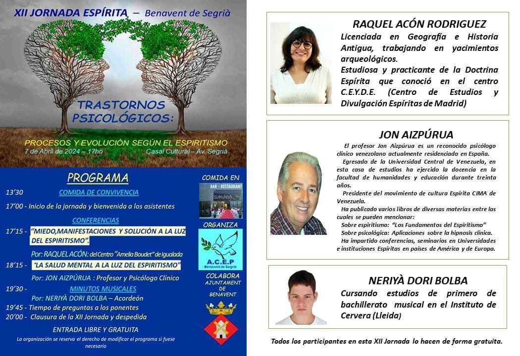 Jornada Espírita Benavent de Segriá programa